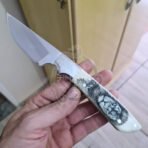 Damascus Camp Knife — Hand-Forged, Bone Handle, Leather Sheath | Engraving Available - Image 4