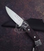 Damascus Camp Knife — Hand-Forged, Rosewood Handle, Leather Sheath | Engraving Available - Image 4