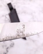 Damascus Hunting Knife — Hand-Forged, Wood Handle, Leather Sheath | Engraving Available - Image 6