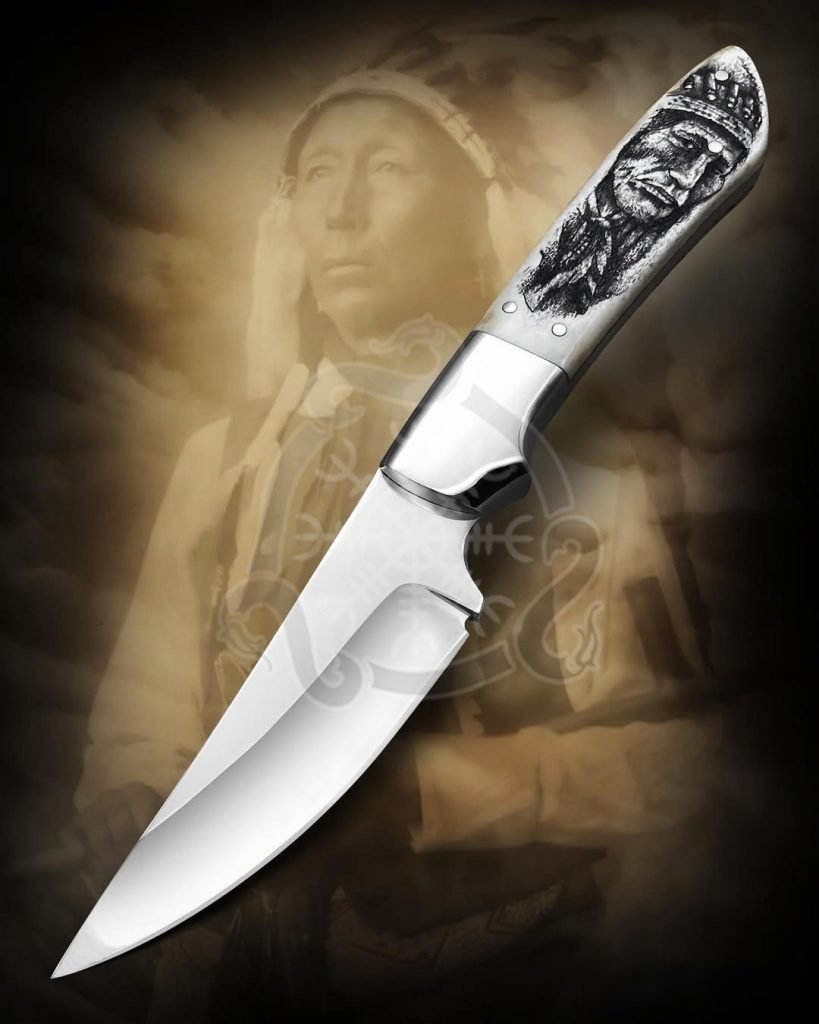 Damascus Camp Knife — Hand-Forged, Bone Handle, Leather Sheath | Engraving Available – Style 2