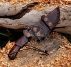 Damascus Skinner Knife — Hand-Forged, Stag Horn Handle, Leather Sheath – Style 3 - Image 6