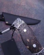 Damascus Hunting Knife — Hand-Forged, Rosewood Handle, Leather Sheath | Engraving Available – Style 2 - Image 4