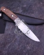 Damascus Camp Knife — Hand-Forged, Rosewood Handle, Leather Sheath | Engraving Available – Style 2 - Image 4