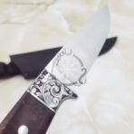 Damascus Hunting Knife — Hand-Forged, Rosewood Handle, Leather Sheath | Engraving Available – Style 3 - Image 5