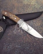Damascus Camp Knife — Hand-Forged, Walnut Handle, Leather Sheath | Engraving Available - Image 2