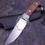 Damascus Camp Knife — Hand-Forged, Rosewood Handle, Leather Sheath | Engraving Available – Style 2