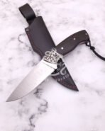 Damascus Hunting Knife — Hand-Forged, Wood Handle, Leather Sheath | Engraving Available