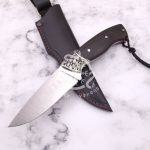Damascus Hunting Knife — Hand-Forged, Wood Handle, Leather Sheath | Engraving Available