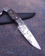 Damascus Hunting Knife — Hand-Forged, Rosewood Handle, Leather Sheath | Engraving Available – Style 2 - Image 3
