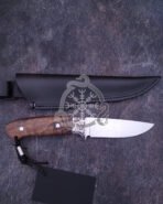 Damascus Camp Knife — Hand-Forged, Rosewood Handle, Leather Sheath | Engraving Available – Style 2 - Image 5