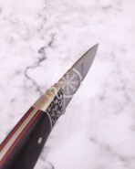 Damascus Hunting Knife — Hand-Forged, Wood Handle, Leather Sheath | Engraving Available - Image 7