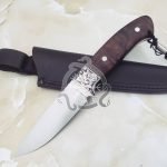 Damascus Hunting Knife — Hand-Forged, Rosewood Handle, Leather Sheath | Engraving Available – Style 3