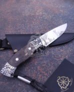 Damascus Hunting Knife — Hand-Forged, Rosewood Handle, Leather Sheath | Engraving Available – Style 2 - Image 2