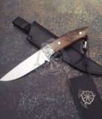 Damascus Camp Knife — Hand-Forged, Walnut Handle, Leather Sheath | Engraving Available