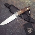 Damascus Camp Knife — Hand-Forged, Walnut Handle, Leather Sheath | Engraving Available