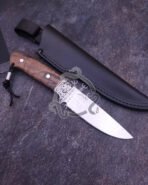 Damascus Camp Knife — Hand-Forged, Rosewood Handle, Leather Sheath | Engraving Available – Style 2 - Image 6