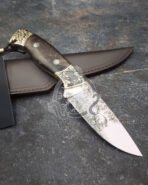 Damascus Hunting Knife — Hand-Forged, Rosewood Handle, Leather Sheath | Engraving Available – Style 4 - Image 5