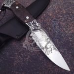Damascus Camp Knife — Hand-Forged, Rosewood Handle, Leather Sheath | Engraving Available