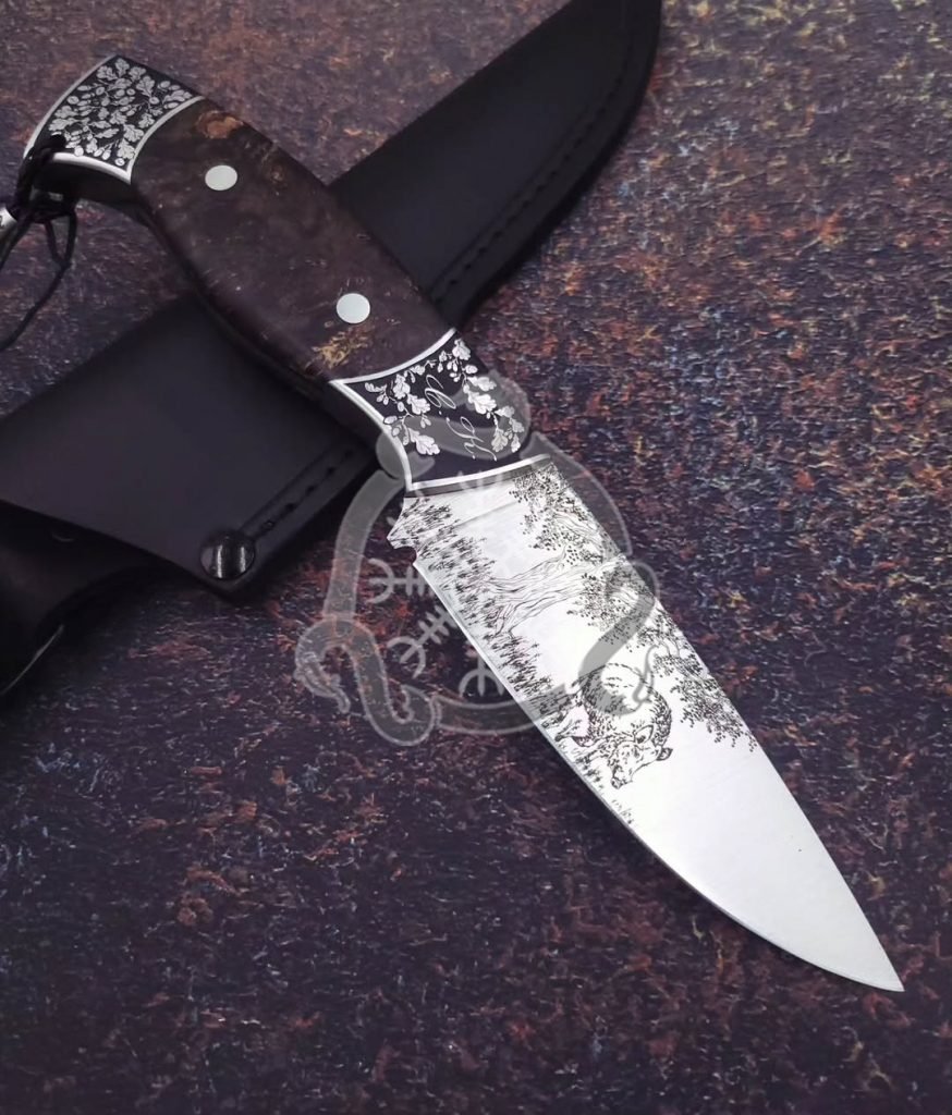 Damascus Camp Knife — Hand-Forged, Rosewood Handle, Leather Sheath | Engraving Available