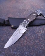Damascus Hunting Knife — Hand-Forged, Rosewood Handle, Leather Sheath | Engraving Available – Style 2