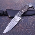 Damascus Hunting Knife — Hand-Forged, Rosewood Handle, Leather Sheath | Engraving Available – Style 2