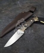 Damascus Camp Knife — Hand-Forged, Walnut Handle, Leather Sheath | Engraving Available – Style 2 - Image 6