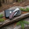 RK-1015 Handmade Damascus Steel Folding Knife: Wood Handle & Leather Sheath ,Camping Knife, Gift for Him - Image 4