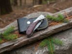 Damascus Folding Pocket Knife — Hand-Forged, Wood Handle, Leather Sheath (RK-1015) - view 4