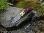 Damascus Folding Pocket Knife — Hand-Forged, 7.5" Overall, Micarta Handle, Leather Sheath - Image 3