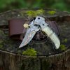 COPPER Damascus Pocket Knife with leather sheath, Handcrafted Copper fishing  Folding Knife - Image 3