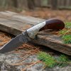 RK-1015 Handmade Damascus Steel Folding Knife: Wood Handle & Leather Sheath ,Camping Knife, Gift for Him - Image 3