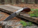 Damascus Folding Pocket Knife — Hand-Forged, Wood Handle, Leather Sheath (RK-1015) - view 3