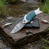 RK-1014 Handmade Damascus Steel Pocket Knife, Fishing Folding Knife, Camping Knife,  Gift for Him - Image 3