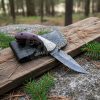 RK-1015 Handmade Damascus Steel Folding Knife: Wood Handle & Leather Sheath ,Camping Knife, Gift for Him - Image 2