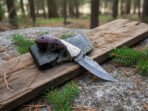 Damascus Folding Pocket Knife — Hand-Forged, Wood Handle, Leather Sheath (RK-1015) - view 2