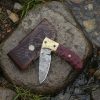 RK-1016 Handmade Damascus Folding Knife  Red Micarta Handle with Mosaic Pin | Pocket Knife with Leather Sheath  Groomsmen, Birthday & Anniversary Gift for Him - Image 2