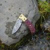 RK-1016 Handmade Damascus Folding Knife  Red Micarta Handle with Mosaic Pin | Pocket Knife with Leather Sheath  Groomsmen, Birthday & Anniversary Gift for Him - Image 4