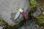Damascus Folding Pocket Knife — Hand-Forged, 7.5" Overall, Micarta Handle, Leather Sheath - Image 4