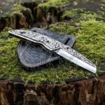 Stainless Steel Folding Pocket Knife — Hand-Forged, 7.5" Overall, Leather Sheath | Engraving Available