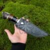 RK-1034 Hand-Forged Damascus Steel Knife – 12” Full Tang Blade with Ram Horn, Rosewood, Stag & Brass Spacer Handle + Leather Sheath - Image 2