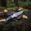 RK-1021 Handmade Damascus Folding Pocket Knife Blue Black Pakka Wood Handle - Image 3