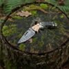 RK-1022 Damascus Steel Folding Knife: Handmade Sheep Horn Handle, Engraved Copper Bolsters - Image 2