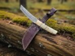 Damascus Viking Seax Knife — Hand-Forged, Bone Handle, Leather Sheath | Engraving Available (RK-1029) - Image 3