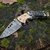 RK-1022 Damascus Steel Folding Knife: Handmade Sheep Horn Handle, Engraved Copper Bolsters - Image 3