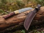 Damascus Viking Seax Knife — Hand-Forged, Rosewood Handle, Leather Sheath - Image 2
