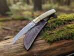 Damascus Viking Seax Knife — Hand-Forged, Bone Handle, Leather Sheath | Engraving Available (RK-1029) - Image 4