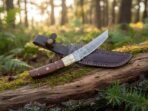 Damascus Viking Seax Knife — Hand-Forged, Rosewood Handle, Leather Sheath - Image 4