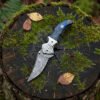 RK-1021 Handmade Damascus Folding Pocket Knife Blue Black Pakka Wood Handle - Image 4