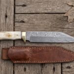 Mosaicsax Hand Forged Damascus Viking Seax Knife with Mosaic Bone Handle and Brass Bolster & Leather Sheath | Norse Collector Gift | RK-1029