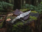 Damascus Folding Pocket Knife — Hand-Forged, Stag Horn Handle, Leather Sheath (RK-1022) - Image 4